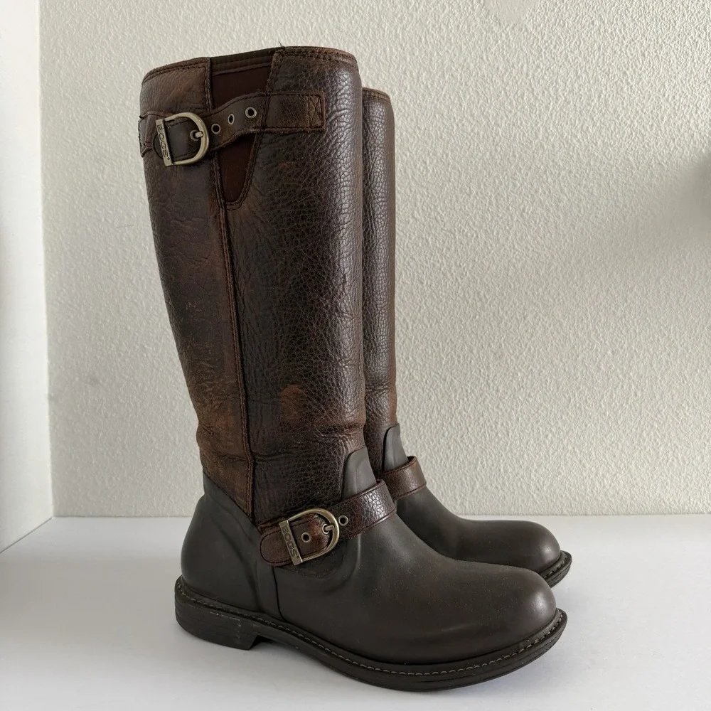 Bogs McKenna Rain Boots Brown Leather Knee High Waterproof Women's Size 9